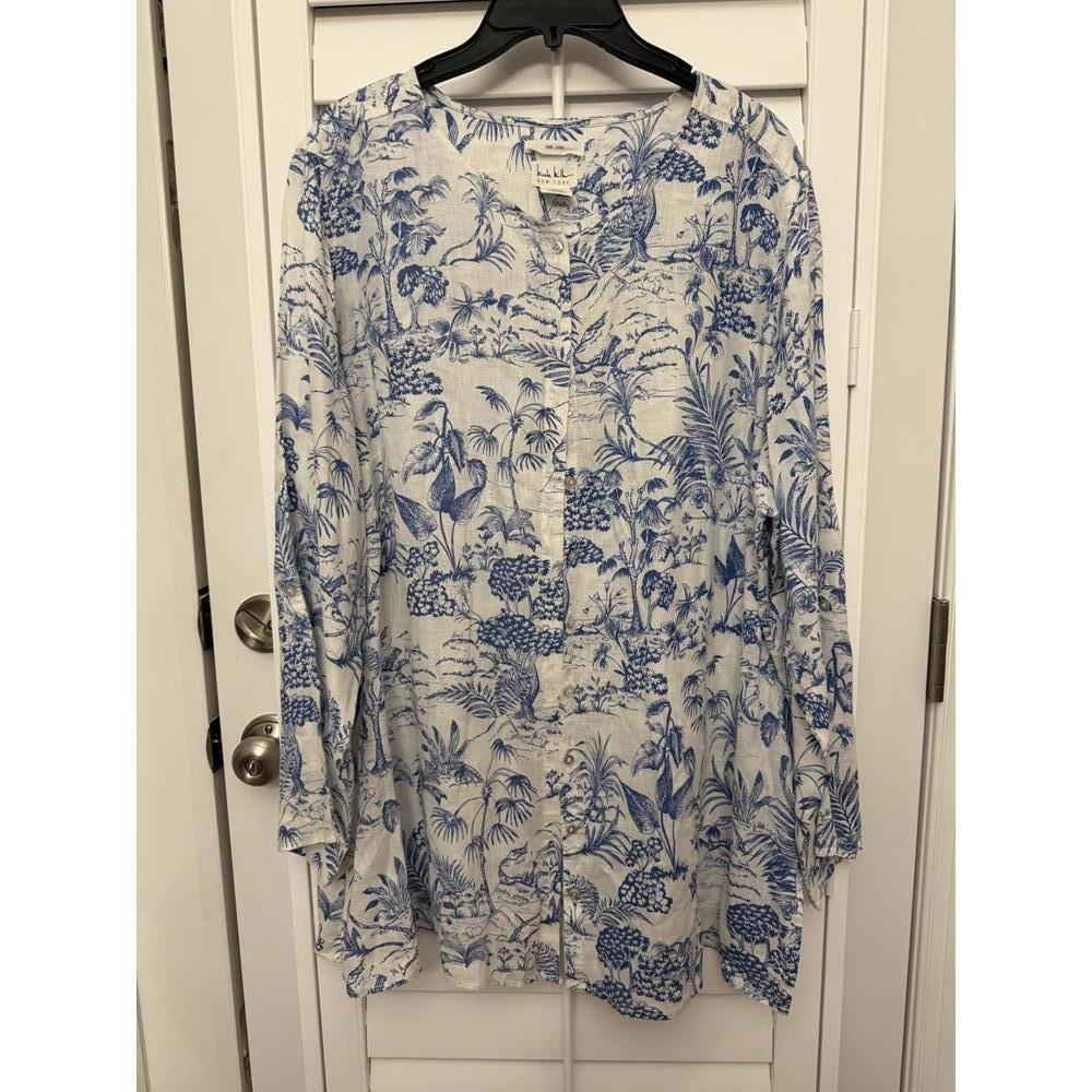 Nicole Miller 100% linen button up blouse size 2X - Picture 2 of 7